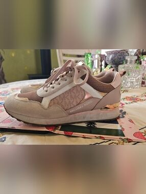 Michael Kors Blush Pink and Rose Gold Logo Runner Sneakers